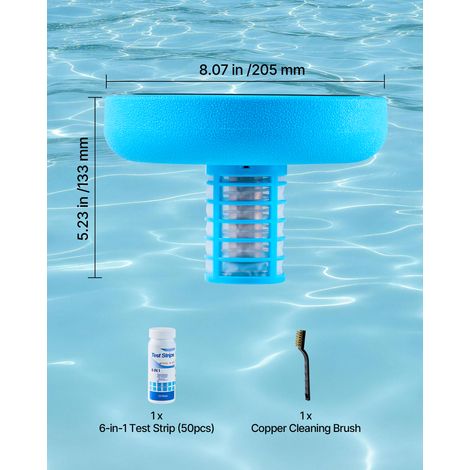 VEVOR Solar Pool Ionizer, Round Copper Pool Ionizer Up to 35000 Gal, Floating Automatic Water Cleaner and Purifier, Chlorine Free Water, with Copper Anode, Spring, Brush and Filter for Pools & Spas (1/4)