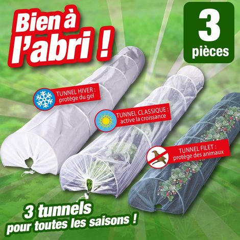 Ensemble de 3 serres tunnel de forçage 4m – Protection hiver, printemps et été – Arceaux en acier inclus – Faible encombrement plié – Outiror (1/4)