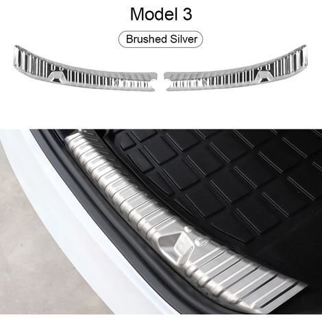 (Modèle 3 Argent) Autocollants de coffre arrière,protections de seuil de porte,protections de pieds,accessoires décoratifs en fibre de carbone pour Tesla Model 3 Y (1/3)