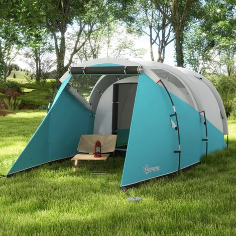 Tente de camping pour 3 personnes, 460L x 260L x 190H cm, salons et chambres séparés, bleu