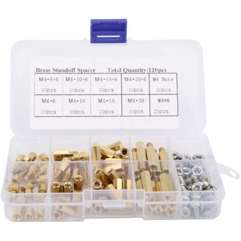 QORVA-Assortiment de 120 écrous hexagonaux en laiton et acier inoxydable 304 pour vis et circuits imprimés (1/4)