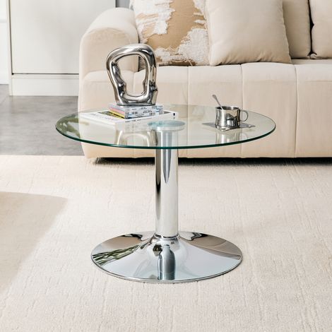 Table basse ronde en verre d'environ 70 cm – table d'appoint avec plateau en verre trempé et structure métallique robuste, table de salon moderne en or / noir / argent (1/5)