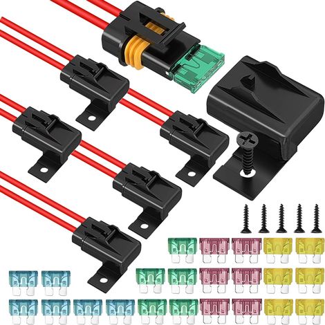 Lot de 6 porte-fusibles étanches en ligne 12 V ATC/ATO 20 A/30 A/40 A 12 AWG, pour automobile, marine et systèmes d'alimentation de bus robustes (1/5)