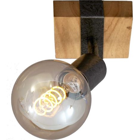 - Spot, spot mural, lampe murale rétro, vintage, spot rotatif et pivotant, 1x E27, métal-bois, couleur : gunmetal, 100x103x90mm (LxWxA)-Fei Yu (1/5)