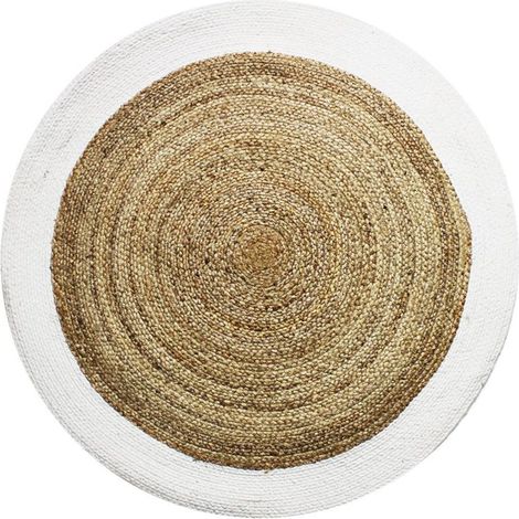 FUNNY JUTE - Tapis rond en jute et coton bande blanche diam.120 (1/4)