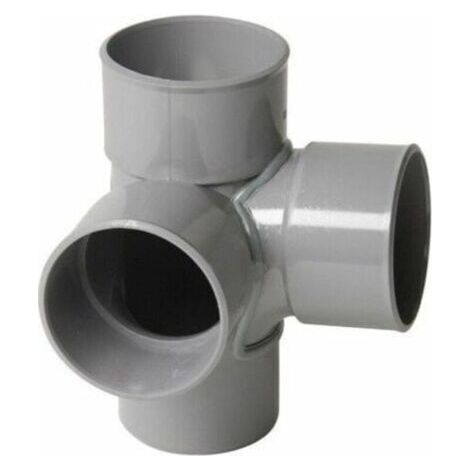 Raccordo a T ad angolo retto in PVC grigio, 40 mm. Raccordo a T grigio pieno.