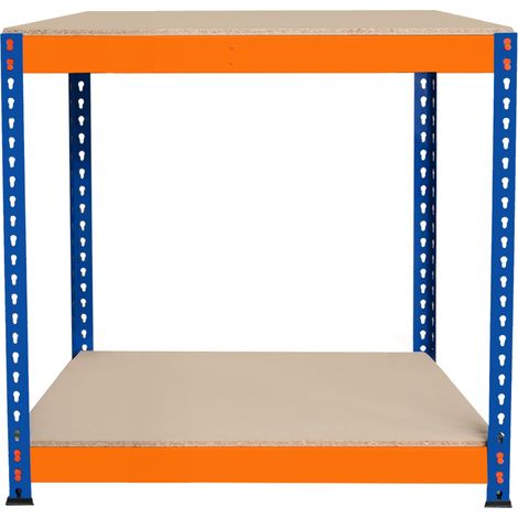Banco da Lavoro Garage 90x45x90cm - 2 Ripiani, Acciaio Rinforzato, 300kg/Ripiano, Montaggio Senza Bulloni, Layout Regolabile, Piedini in Gomma, Barra di Supporto