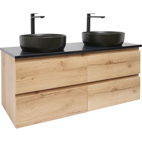 Ensemble meuble avec 2 vasques et plan et 2 mitigeurs - SAT - B-Way - 119x50x45 - chêne mat - Chêne