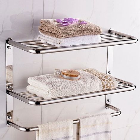 GROOFOO Bathroom Shelf 3‑Tier Wall Mounting Rack with Towel Bars for Toilet Kitchen Living Room (1/5)