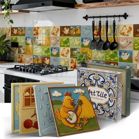 Lot de 12 autocollants pour carrelage(15x15cm)–Stickers muraux adhésifs et amovibles (Peel and Stick) pour crédence, murs et meubles de cuisine (1/5)