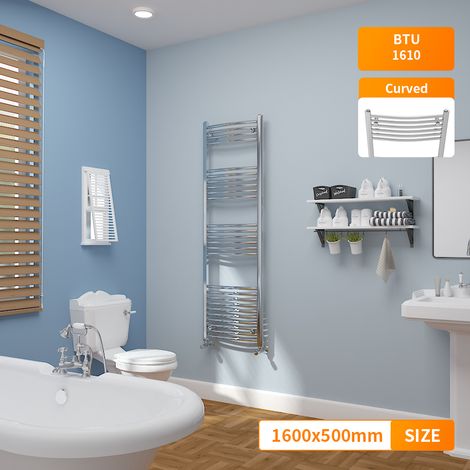 Modern Bathroom 1600 x 500mm Heated Towel Rail Radiator Curved Chrome (1/5)