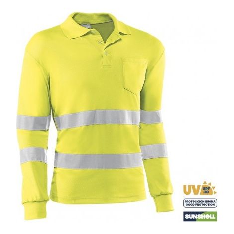HV720ML/XL POLO MANGA LARGA 100% POLIESTER DE 140 GR./MÂ² CON BANDAS REFLECTANTES CO - JUBA