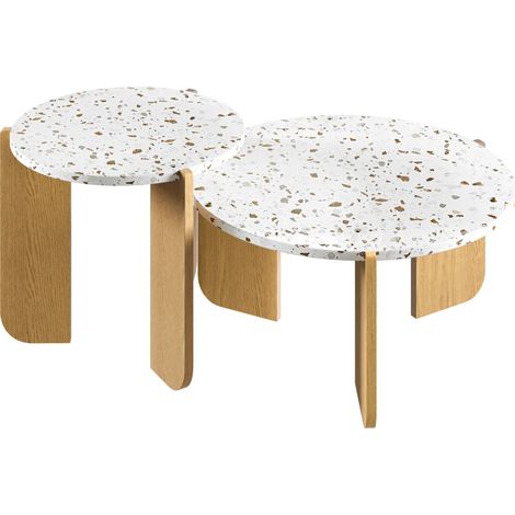 Set de 2 mesas de centro apilables de MDF blanco y efecto madera (1/5)