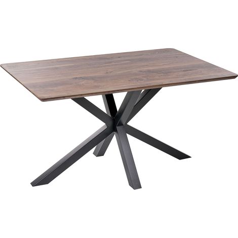 Dining Table Dark Brown Top Black Iron Legs 140 x 90 cm 4 Seater Rectangular Industrial SPECTRA (1/5)