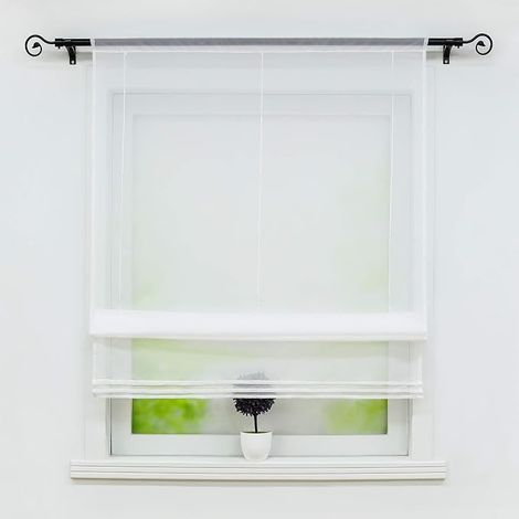 Pleated Blind with Drawstring Transparent Plain Polyester, Weiß, BxH 120 x 155 cm (1/5)