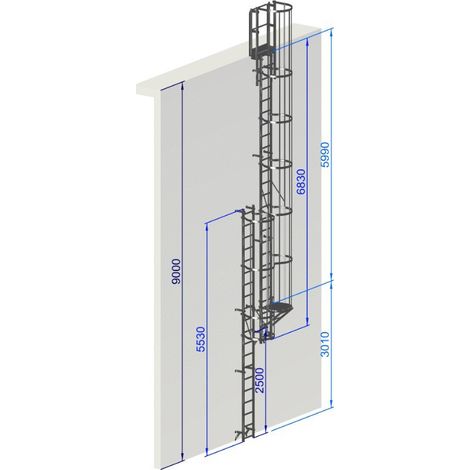 Echelle a crinoline hauteur 9 mètres Norme NF 85-016