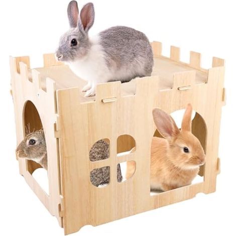 Grande maison pour lapin : grande maison pour lapins pour petits animaux, maison de jeu en bois à cacher, idéale pour les cochons d'Inde, les lapins nains et autres rongeurs (40 x 30 x 30 cm) (1/5)