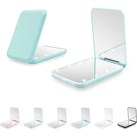 Espejo compacto, espejo de bolsillo LED con aumento 1X/3X y batería interna, mini espejo para bolso, bolsillo, viajes y regalo (verde) (1/5)