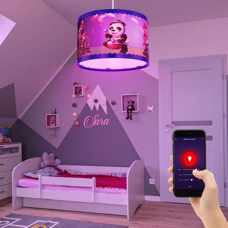 Pendelleuchte Hängelampe Kinderzimmerleuchte Deckenlampe Spielzimmerleuchte, Kunststoff bunt, dimmbar Fernbedienung Smart, RGB LED 8,5W 806Lm 2700-6500K, H 120 cm