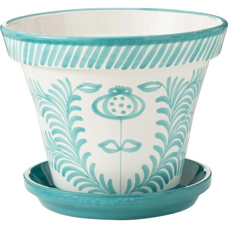 Pot Avec Soucoupe en Céramique "Granada" 50cm Bleu Aqua
