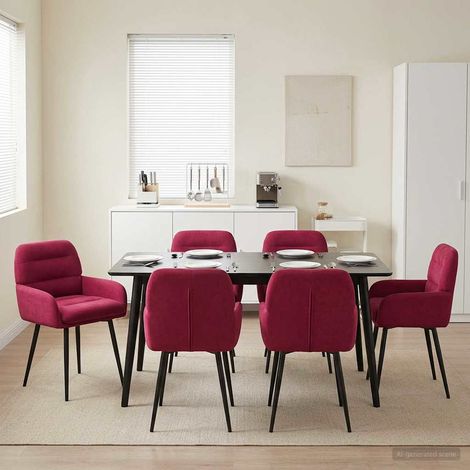 Lot de 6 chaises de salle à manger en velours bordeaux avec accoudoirs et cadre en métal - PANGIVO (1/5)