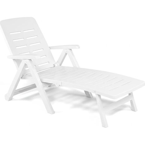 Dmora Klappbare Gartenliege mit Rädern, Sonnendeck, Made in Italy, 72x189x96, weiße Farbe