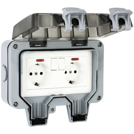 IP66 Wasserdichte Außensteckdose mit Schalter, wasserdichte Anschlussdose, Doppelwandige Außensteckdose für Küche, Bad, Garage, Pool und Garten,