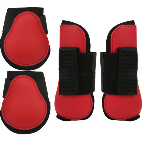 Lot de 4 guêtres de protection pour les membres antérieurs et postérieurs du cheval, coque en PU, pour l'entraînement, le saut d'obstacles et la course. Rouge, taille XL. (1/5)