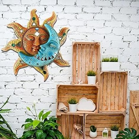 Statue murale en métal avec visage de soleil et de lune, décoration murale pour la maison, décoration de jardin, décoration murale décorative en fer à suspendre (1/3)
