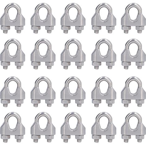 20Pcs Stainless Steel Wire Rope Clamp Hardware Rigging Cable Clip Lock Clamping FastenersM6(6mm)