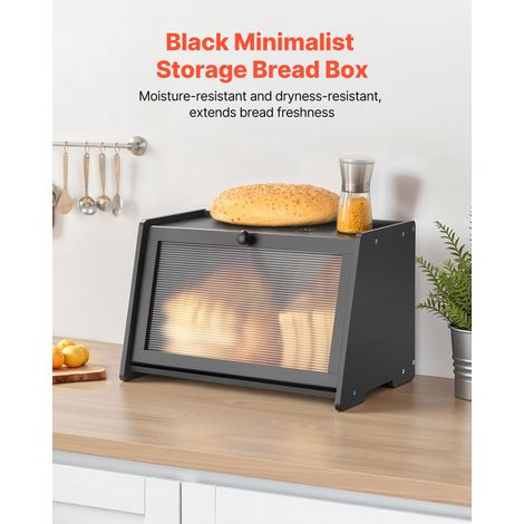 Boîte à Pain pour Comptoir de Cuisine 1 Niveau, Récipient de Stockage pour Pain de Style Ferme, Grande Capacité, avec Panneau de Porte Ondulé en Acrylique, Rangement Alimentaire, Noir (1/5)