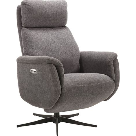 Altobuy – Fauteuil relax électrique en tissu gris foncé chiné – Système bi-moteur avec réglage indépendant – Port USB intégré – Dimensions 75x75xH111cm (1/5)