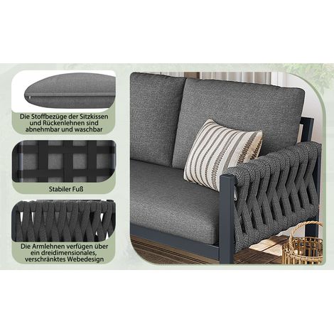 Set de meubles de jardin, pieds réglables, coussins résistants à l'eau amovibles, salon jardin 5-6 personnes, modulaire pour balcons et terrasses, tous coussins dos et siège inclus, couleur grise. (1/5)