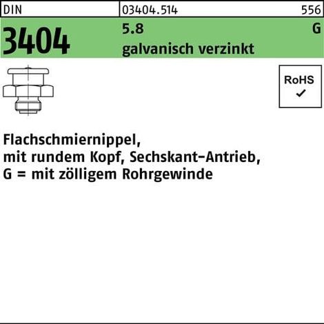 Graisseur plat DIN 3404 tête ronde/6-kt G 1/4-16 SW 17 5.8 galv. 50p.