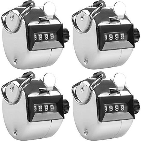 Compteurs manuels à 4 chiffres, lot de 4 numérateurs manuels mécaniques avec anneau porte-doigts - Argent (1/5)