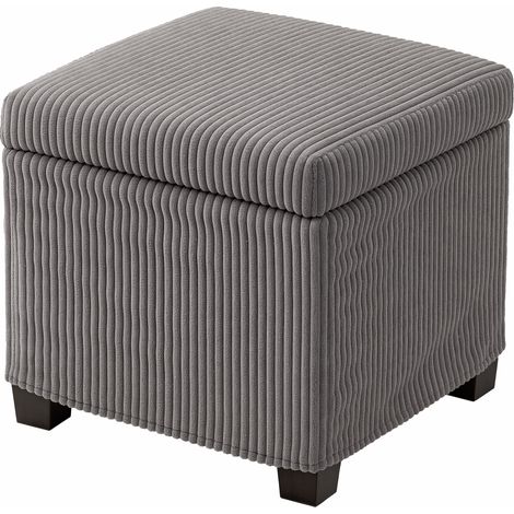 Coffre pouf rangement 30 L avec couvercle amovible, ottoman cube rembourré en velours côtelé, 40 x 40 x 40 cm, gris (1/5)