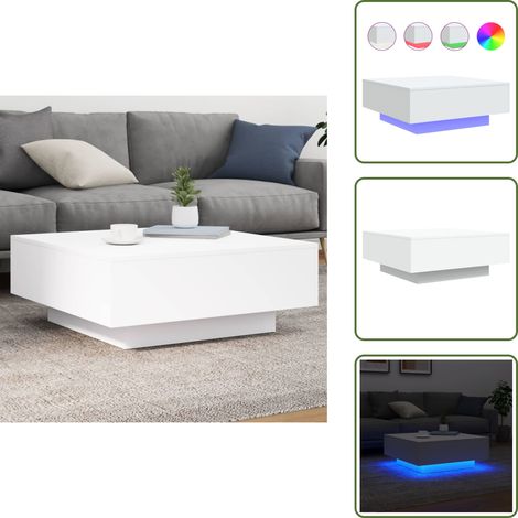 The Living Store Table basse avec lumières LED blanc 80x80x31 cm - Table Basse Design - Table Basse Led - Table Basse Blanche - Meuble Salon - Table D'appoint (1/5)