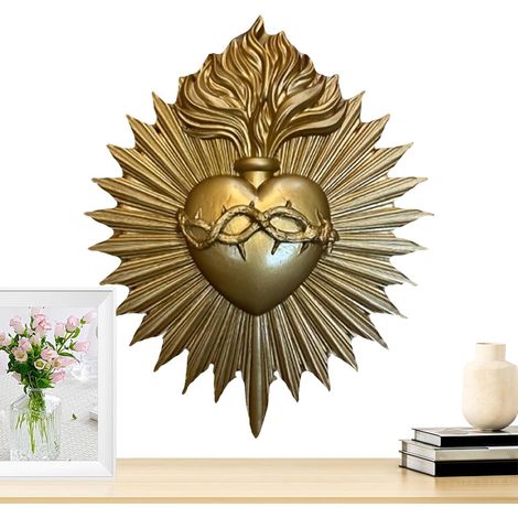 Sacré-Cœur résine – décoration religieuse vintage 24,5×20,5×2 cm, salon/mariage (1/4)