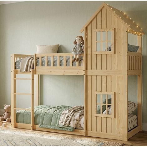 MEUBLIV Etagenbett 90x200 cm Natur – Hausdesign mit Treppe, ohne Matratze (1/5)