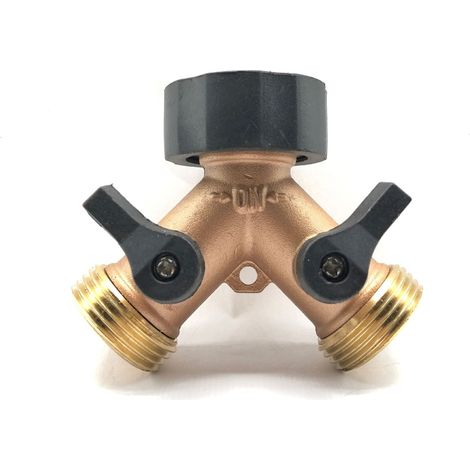 royaluxe - Répartiteur de Robinet de Jardin en Laiton, Répartiteur Raccord Robinet Tuyau d'Arrosage en Y 2 Voies pour Tuyaux d'alimentation 3/4", avec vannes Individuelles Marche arrêt en, pour Robine (1/5)