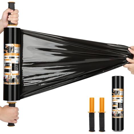 Film Etirable Demenagement, 20 µm Film Plastique Emballage Film Palette avec Poignée de Roulement en Plastique, pour Emballage et Déménagement (Noir/38cm x 300m, 1 Rollen) (1/5)