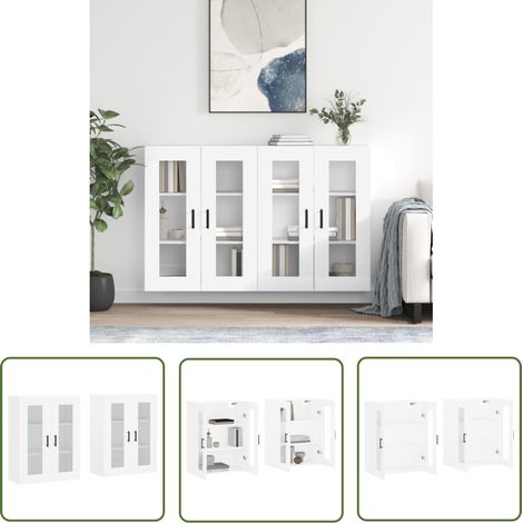 The Living Store Armoires murales 2 pcs blanc bois d'ingénierie - Armoire Murale - Meuble De Rangement - Buffet - Étagère Murale - Décoration Intérieure (1/5)