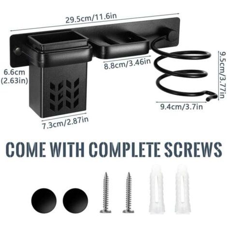 NALOOKAMIC Porte Sèche Cheveux, Support Seche Cheveux et Lisseur, Support de Lisseur Aluminium, pour hôtel de Chambre à Coucher de Salle de Bain (Noir) (1/4)
