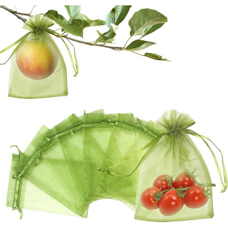 100 Sac Protection Fruits,10x15cm Sac de Protection Fruits,Sachet Organza avec Cordon pour Protéger Les Fraises,Myrtilles,Tomates Contre Les Oiseaux,Les Insectes Nuisibles (1/5)