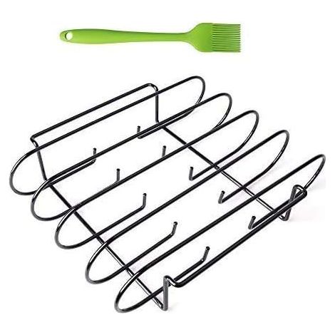 Support à côtes levées pour barbecue avec grille en acier inoxydable, pouvant contenir 4 côtes levées, 1 brosse à barbecue offerte (1/3)
