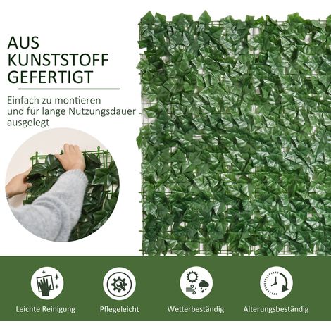 Haie synthétique Outsunny 300x100cm, brise-vue vert avec anti-UV, écran d'intimité pour balcon, clôture à feuillage, mur végétal artificiel pour jardin et mariage (1/4)