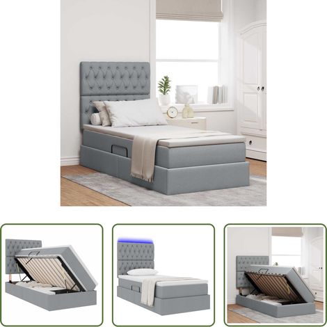 LED-Bett - Bett mit Stauraum und LED Hellgrau 100 x 200 cm Polyester (1/5)
