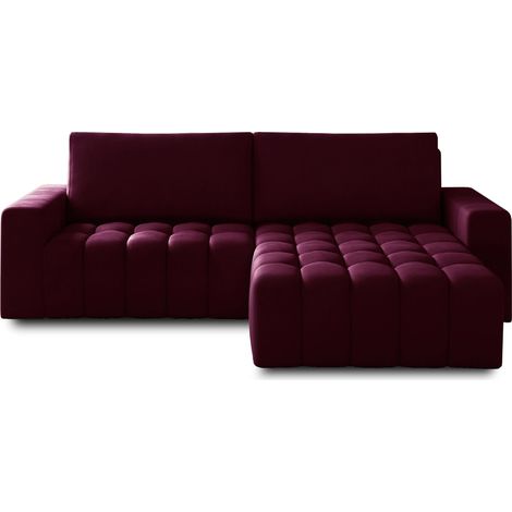 Canapé d’angle velours capitonné BOZEN – Convertible et rangement-Bordeaux-angle droit (1/5)