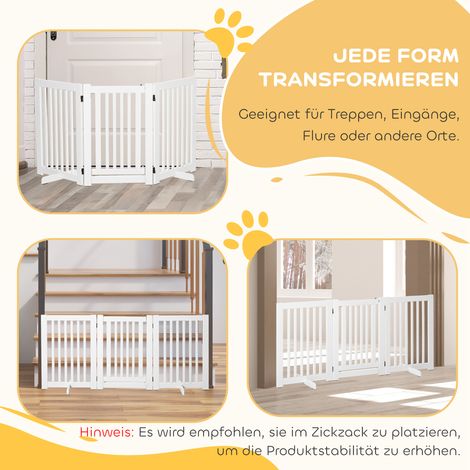 Barrière réglable autoportante en bois blanc, 155 x 76 cm, pliable, 3 panneaux, idéale pour escaliers, portes, cuisine, couloir.