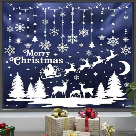 Décorations de Noël pour fenêtres (209 pièces) - Décorations autocollantes réutilisables en PVC - Décoration hivernale blanche pour fenêtres et portes vitrées - Fêtes (1/5)
